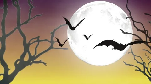 Halloween night background with full moon and bats Stock Footage 68533987