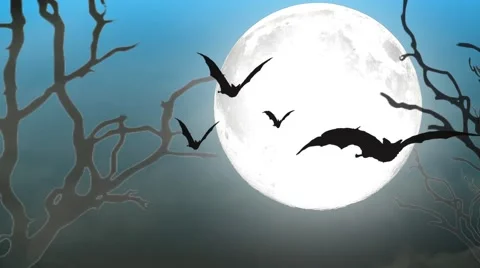 Halloween night background with full moon and bats Stock Footage 68533993