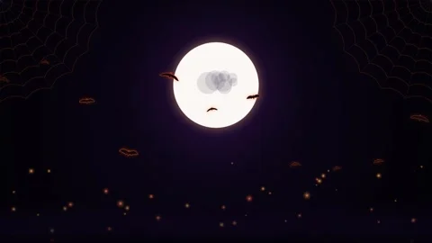 Halloween night background with full moon bats and spider webs video Stock Footage 345081766
