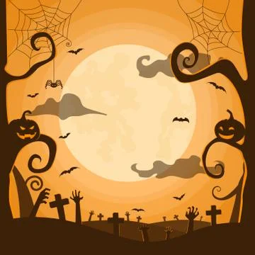Halloween night background in graveyard Stock Illustration