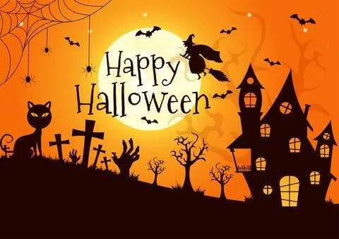 Halloween Night Background Vector Illustration with Pumpkins on the Moonlig.. Stock Illustration