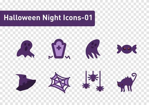 Halloween night flat icon set isolated on transparency background ep01 Stock Illustration