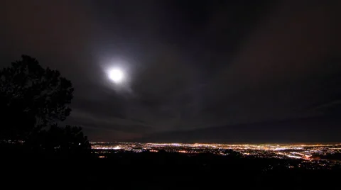 Halloween Night Full Moon Clouds Over City of Colorado Springs Timelapse Stock Footage 42313480