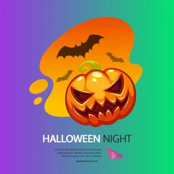 Halloween Night Greeting Card with Pumpkin Stock Illustration
