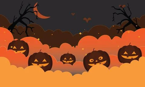 Halloween Night Pattern with Jack O Lanterns and Crescent Moon Stock Illustration