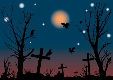 Halloween night scene. Stock Illustration
