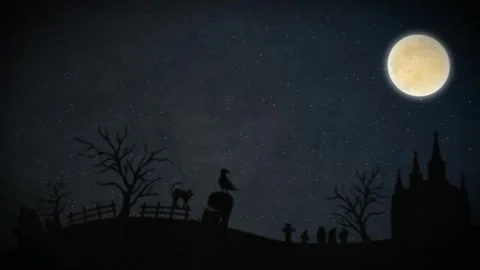 Halloween Night with Spooky Elements and Full Moon. Stock Footage 318467635