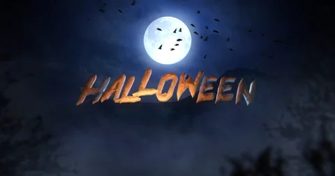 Halloween Night Title in a 3D animation with bats flying around Stock Footage 251292134