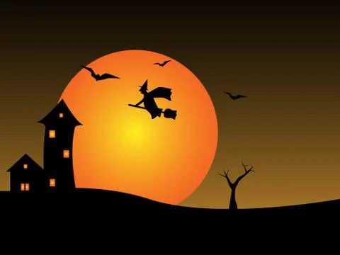 Halloween night witch Stock Illustration