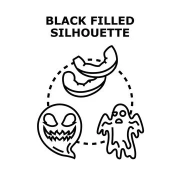 Halloween objects creating spooky black filled silhouette concept Stock Illustration