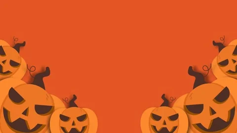 Halloween Orange Background Loop with Spooky Carved Pumpkins Jack O Lantern.. Stock Footage 344951467