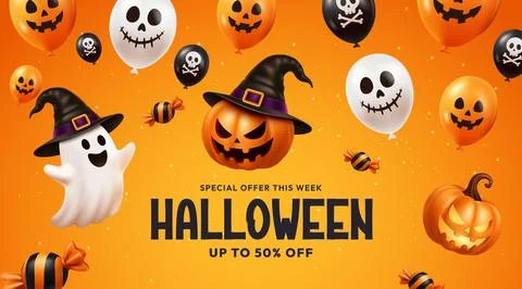 Halloween Orange Background with Witch Hat, Jack O Lantern Stock Illustration