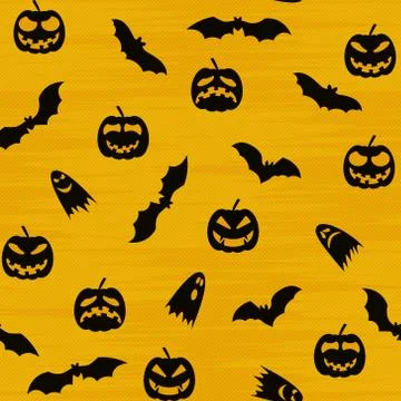 Halloween orange festive seamless pattern. Endless background with pumpkins Stock Illustration