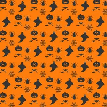 Halloween orange festive seamless pattern. Endless background with pumpkins, 스톡 일러스트
