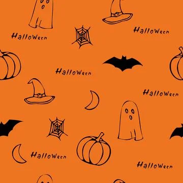 Halloween orange festive seamless pattern. flat illustration 스톡 일러스트