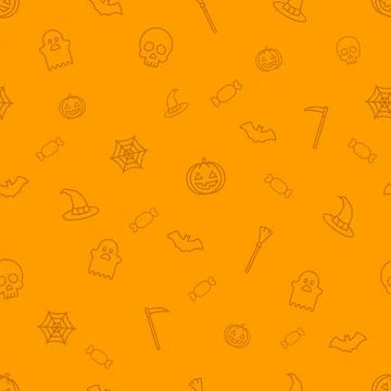 Halloween orange festive seamless pattern, endless background with pumpkins. Illustrazione stock