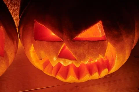 Halloween orange pumpkins jack lantern with candles Stock Photos