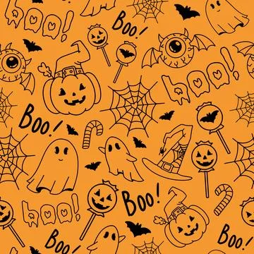 Halloween orange seamless pattern with pumpkins Stock Illustration