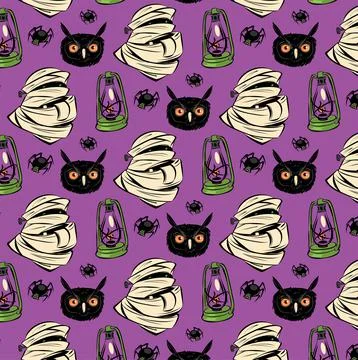 Halloween with owl seamless pattern Stock Illustration