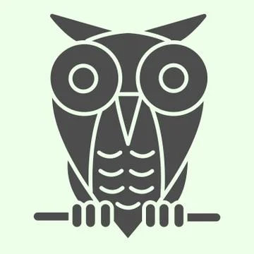 Halloween owl solid icon. Single spooky owl sitting on a tree branch glyph style 库存插图