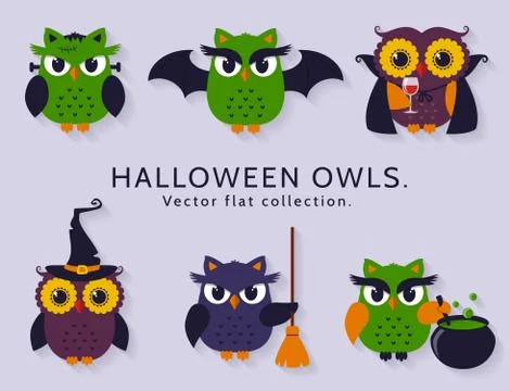 Halloween owls. Vector set. 스톡 일러스트
