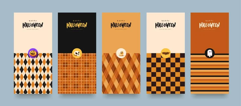Halloween packaging pattern set with argyle plaid and stripe textures decor.. Stock Illustration