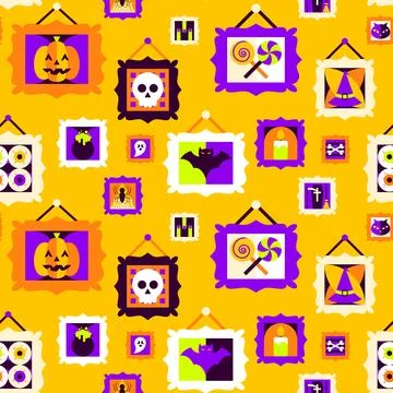 Halloween Paintings Seamless Pattern Stock Illustration