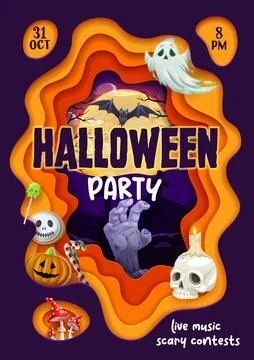 Halloween paper cut flyer, double exposition Stock Illustration