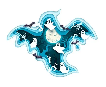 Halloween paper cut ghost with double exposition Stock Illustration