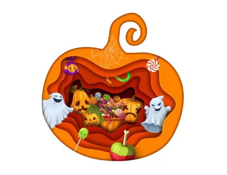 Halloween paper cut pumpkin with double exposition Stock Illustration