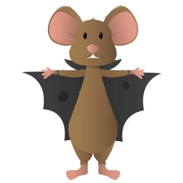 Halloween Party. Cute beautiful mouse in a bat costume. Cartoon style isolate. 스톡 일러스트