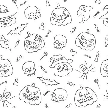 Halloween party elements. Set of icons in cartoon style. semless pattern Stock Illustration