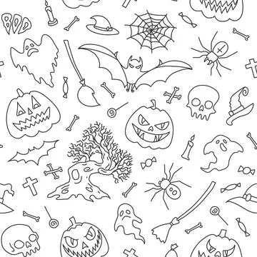 Halloween party elements. Set of icons in cartoon style. semless pattern Illustrazione stock