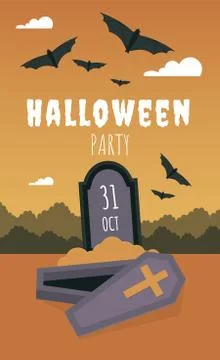 Halloween party flat poster vector template. Seasonal tradition, autumn holiday Stock Illustration