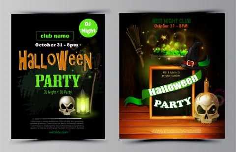 Halloween party flyer set vector Stock Illustration