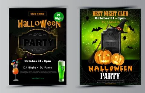 Halloween party flyer set vector Illustrazione stock
