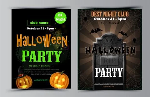 Halloween party flyer set vector Stock Illustration