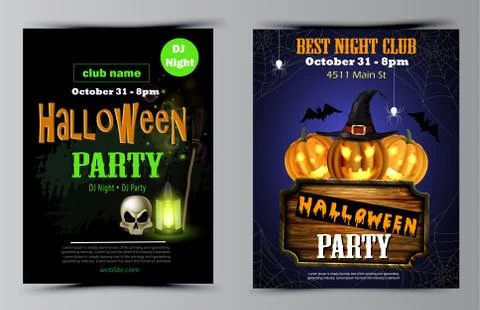 Halloween party flyer set vector Stock Illustration