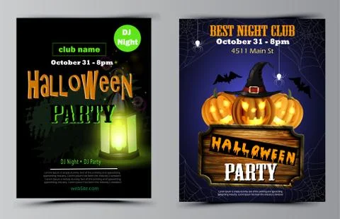 Halloween party flyer set vector Stock Illustration