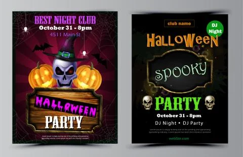 Halloween party flyer set vector Stock Illustration