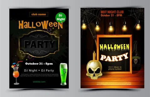 Halloween party flyer set vector Stock Illustration