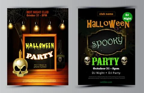 Halloween party flyer set vector Stock Illustration