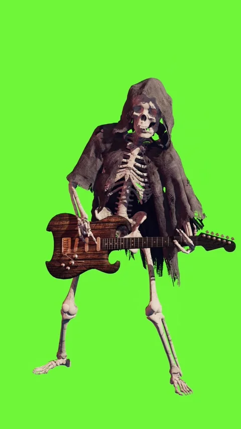 Halloween party: funny skeleton playing guitar on green screen. Stock Footage 288002180