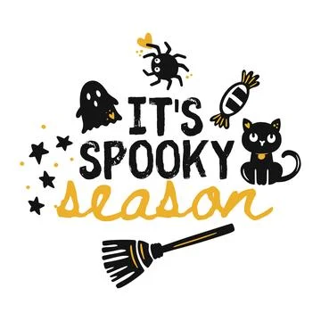Halloween Party Ghost Spider Candy Broom Kids Print Spooky Text Banner Text Stock Illustration
