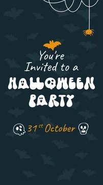 Halloween Party Invitation with Bat Pattern and Hanging Spider Stock Illustration