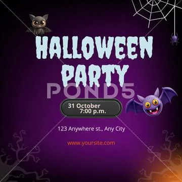 Halloween party invitation flyer with cute cartoon bats design PSD Template