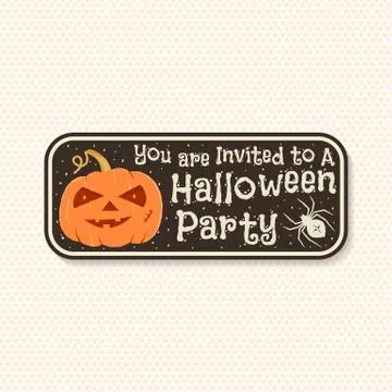 Halloween party patch. Vector. Invited to a Halloween party with pumpkin. Stock Illustration