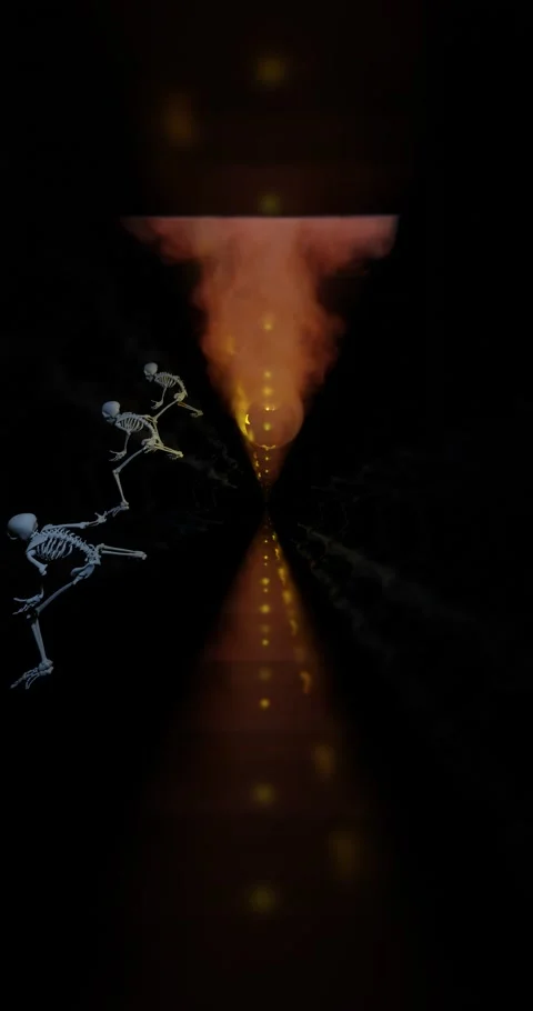 Halloween party performance of three human skeletons dance around a pumpkin e Stock Footage 217411130