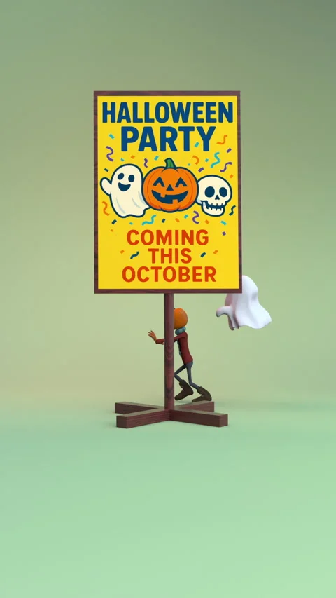 Halloween party poster – 3d render looped. Stock Footage 317814446