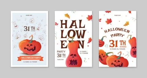 Halloween party posters with pumpkins Stock Illustration